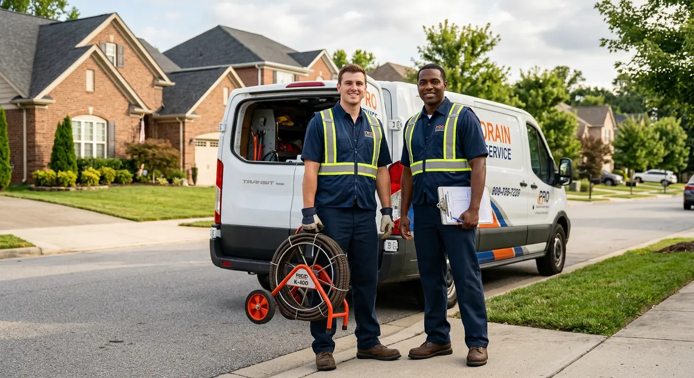 Sewer and drain service team with equipment ready for work in Oakleaf Plantation